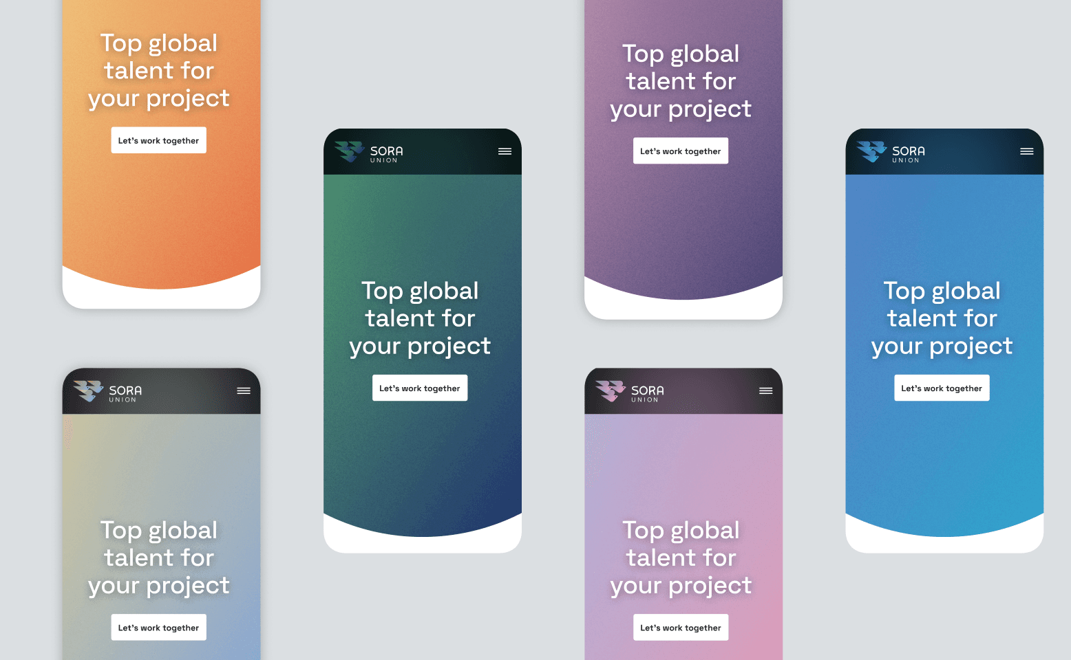 Close-up of Sora Union brand materials and design assets on display.